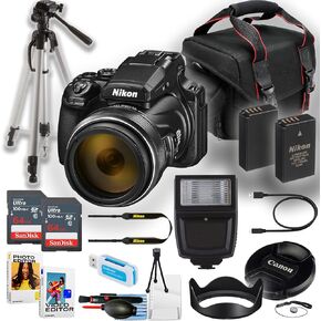 Nikon COOLPIX P1100 Digital Camera + 2pc Sandisk 64GB Ultra Memory Card + 50 Inch Tripod + Camera Case + More (14pc Bundle)