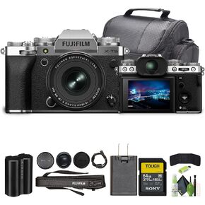 Fujifilm X-T5 Professional Compact Digital Mirrorless Camera with XF 16-50mm f/2.8-4.8 Lens (Silver) Bundle with 64GB UHS-II SDXC Memory Card + Travel Bag and Lens Cleaning Kit