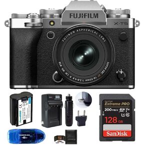 Fujifilm X-T5 Mirrorless Digital Camera with XF 16-50mm f/2.8-4 R LM OIS Lens (Silver) Bundle, Includes: SanDisk 128GB Extreme PRO SDXC Memory Card, Spare Battery + More (6 Items)