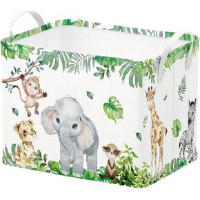 Runtoo Woodland Nursery Decor Baby Basket Safari Animals Baby Shower Decorations Gift Basket Toddler Toy Box Laundry Hamper Closet Storage Bins
