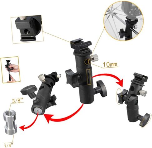 NUOBESTY 2PCS Metal Flash Stand Bracket with Umbrella Mount DSLR Camera Flash Holder Compatible with Standard Shoe Mount and Video LED Lights in Kuwait