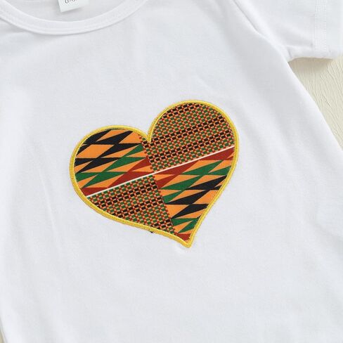 Toddler Baby Girl Dashiki Ankara Clothes Short Sleeve Heart Embroidery Romper Elastic Waist African Skirt Set 3Pcs in Saudi Arabia