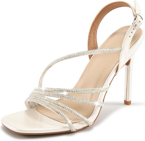 HARENCE Heels for Women Stilettos Sandals: Square Open Toe Strappy High Heeled Ankle Strap Rhinestone Dress Shoes for Wedding Prom Party Bridesmaid in Kuwait