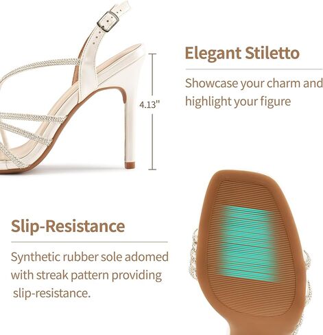 HARENCE Heels for Women Stilettos Sandals: Square Open Toe Strappy High Heeled Ankle Strap Rhinestone Dress Shoes for Wedding Prom Party Bridesmaid in Kuwait