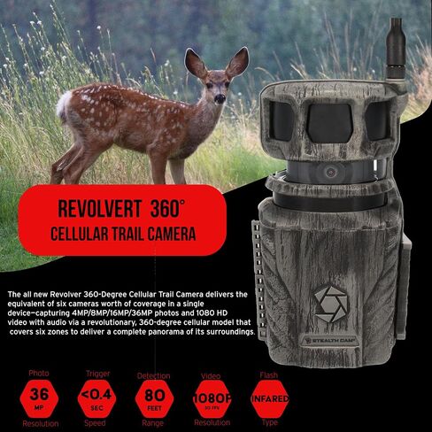 Stealth Cam Revolver 36MP 360-Degree Cellular Trail Camera with 1/4-Inch Threaded Mount Bundle with Trail Camera 12V Solar Auxiliary Power Pack, Camera Holder, Memory Card and Card Reader in Saudi Arabia