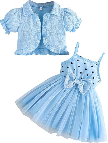 Kunyeah Toddler Girls Dress with Cardigan Baby Summer Tutu Dress Little Girl Sleeveless Tulle Skirts Short Sleeve Ruffle Coat in Saudi Arabia