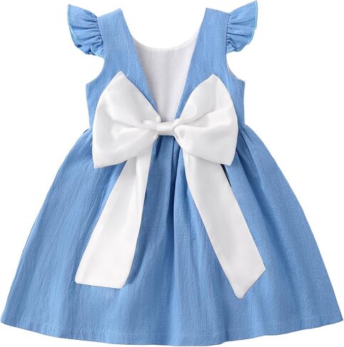 Baby Girl Dress Toddler Girl Clothes Halter Backless Big Bow Sleeveless Solid Color Summer Dresses in Kuwait