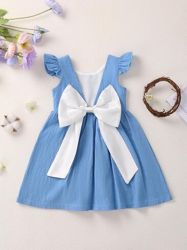 Baby Girl Dress Toddler Girl Clothes Halter Backless Big Bow Sleeveless Solid Color Summer Dresses in Kuwait