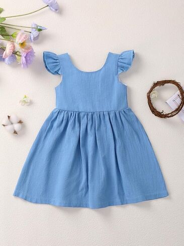 Baby Girl Dress Toddler Girl Clothes Halter Backless Big Bow Sleeveless Solid Color Summer Dresses in Kuwait