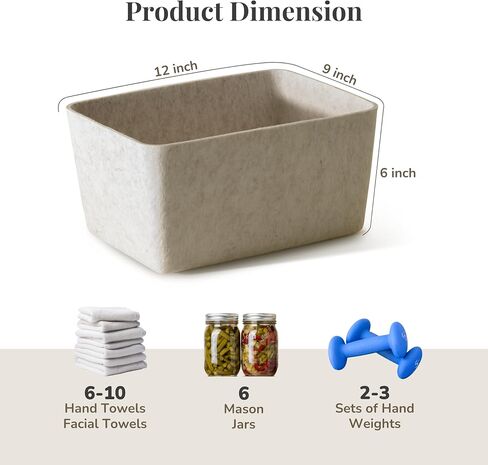 The Sculpted Wide Bin Storage Bin Felt Storage Basket Drawer Organizer Bins Box Toy Pet Books Clothes Closet Cabinet Bathroom, Pantry, Kitchen 12 x 9 x 6 (Stone, Oatmeal) in Saudi Arabia