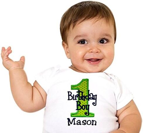 Funny Girl Designs Embroidered First Birthday Year 1 Bodysuit for Baby Boys with Your Custom Name in Saudi Arabia