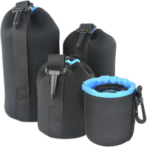 Foto&Tech 4 Pieces 5mm Extra Thick Neoprene Lens Bag Pouch with Adjustable Drawstring and Swivel Clip Compatible with DSLR SLR Camera Lenses (S, M, L, XL) in Saudi Arabia