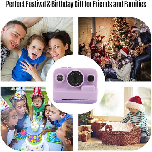 ZJchao Digital Instant Print Camera High Resolution 1080P Video Camera Portable MP3 Player for Travel 2000mAh Battery 5 Game Modes (Purple) in Saudi Arabia
