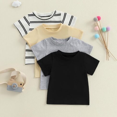 Boys' 4-Pack Short Sleeve Solid/Striped Crew Neck T-Shirts Top Tee Toddler Baby Boy Summer Clothes in Saudi Arabia