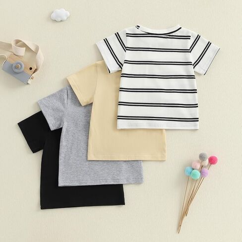 Boys' 4-Pack Short Sleeve Solid/Striped Crew Neck T-Shirts Top Tee Toddler Baby Boy Summer Clothes in Saudi Arabia
