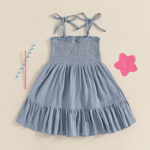 4th of July Toddler Baby Girl Outfit Sleeveless Tie Smocked Halter Dress Sundress Kids A-Line Dress Patriotic Clothes in Saudi Arabia