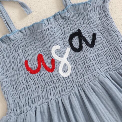 4th of July Toddler Baby Girl Outfit Sleeveless Tie Smocked Halter Dress Sundress Kids A-Line Dress Patriotic Clothes in Saudi Arabia