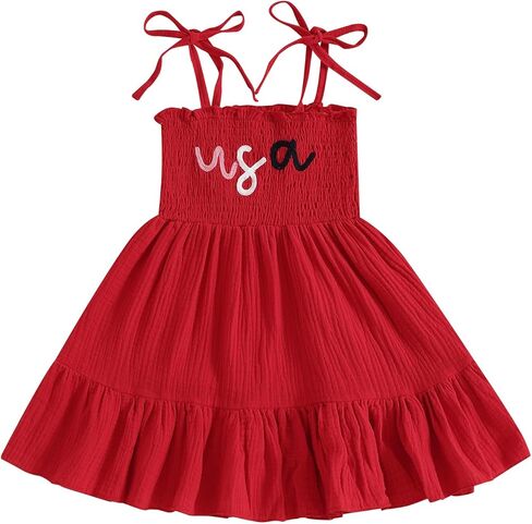 4th of July Toddler Baby Girl Outfit Sleeveless Tie Smocked Halter Dress Sundress Kids A-Line Dress Patriotic Clothes in Saudi Arabia