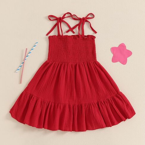 4th of July Toddler Baby Girl Outfit Sleeveless Tie Smocked Halter Dress Sundress Kids A-Line Dress Patriotic Clothes in Saudi Arabia