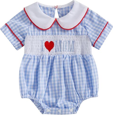 Baby Girl Summer Clothes Cute Embroidery Short Sleeve Smocked Romper Newborn Girls Gingham Bodysuit Dress in Saudi Arabia