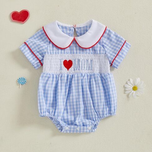 Baby Girl Summer Clothes Cute Embroidery Short Sleeve Smocked Romper Newborn Girls Gingham Bodysuit Dress in Saudi Arabia