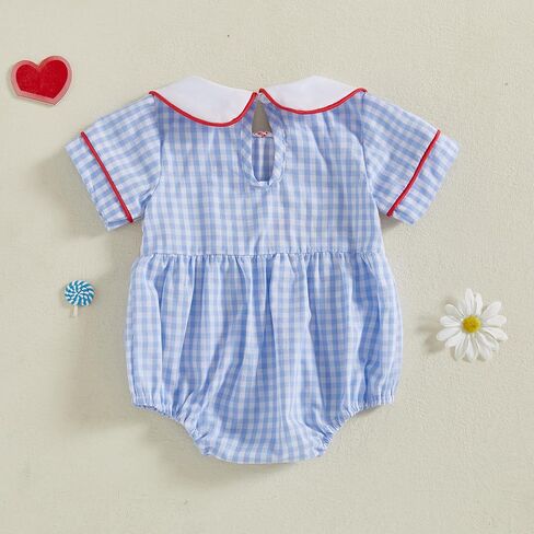 Baby Girl Summer Clothes Cute Embroidery Short Sleeve Smocked Romper Newborn Girls Gingham Bodysuit Dress in Saudi Arabia