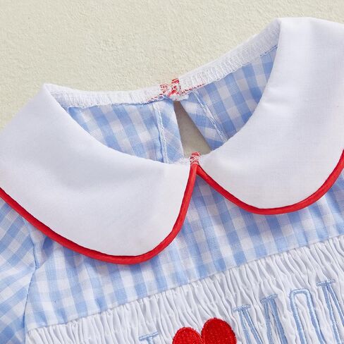 Baby Girl Summer Clothes Cute Embroidery Short Sleeve Smocked Romper Newborn Girls Gingham Bodysuit Dress in Saudi Arabia