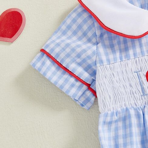 Baby Girl Summer Clothes Cute Embroidery Short Sleeve Smocked Romper Newborn Girls Gingham Bodysuit Dress in Saudi Arabia