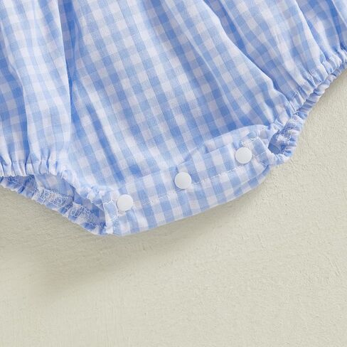 Baby Girl Summer Clothes Cute Embroidery Short Sleeve Smocked Romper Newborn Girls Gingham Bodysuit Dress in Saudi Arabia