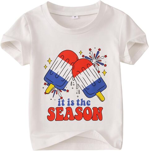 4th of July Shirt Toddler Boys Girls American Flag Popsicle T-Shirts Kids Patriotic Tee Graphic Short Sleeve Tops in Saudi Arabia