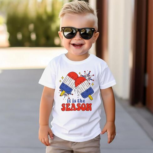 4th of July Shirt Toddler Boys Girls American Flag Popsicle T-Shirts Kids Patriotic Tee Graphic Short Sleeve Tops in Saudi Arabia