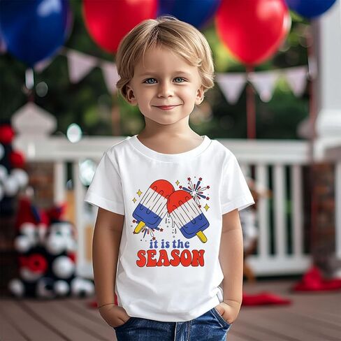 4th of July Shirt Toddler Boys Girls American Flag Popsicle T-Shirts Kids Patriotic Tee Graphic Short Sleeve Tops in Saudi Arabia