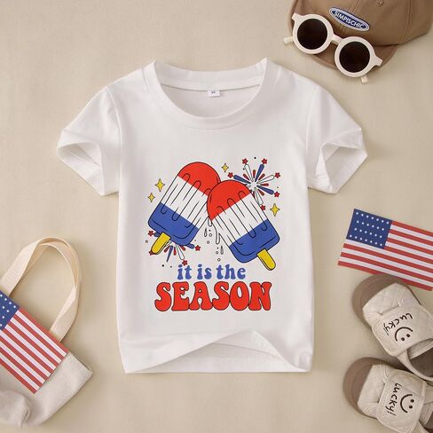 4th of July Shirt Toddler Boys Girls American Flag Popsicle T-Shirts Kids Patriotic Tee Graphic Short Sleeve Tops in Saudi Arabia