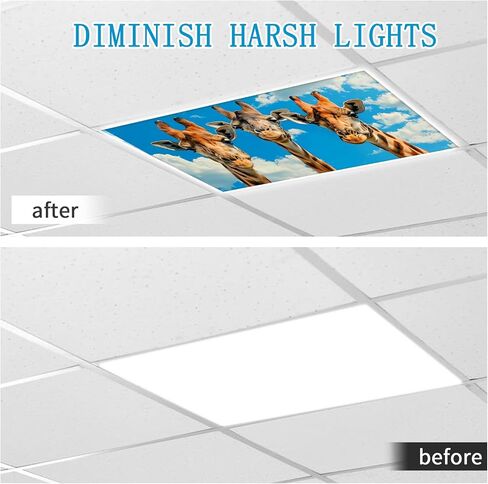 Fluorescent Light Covers for Ceiling Lights -Magnetic Cloud Cover for Fluorescent Or LED Fixture 2ft x 4ft Classroom,Home,Office Decoration Filters Overhead Lighting-Three giraffes in Saudi Arabia