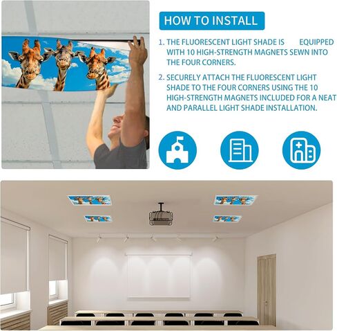 Fluorescent Light Covers for Ceiling Lights -Magnetic Cloud Cover for Fluorescent Or LED Fixture 2ft x 4ft Classroom,Home,Office Decoration Filters Overhead Lighting-Three giraffes in Saudi Arabia