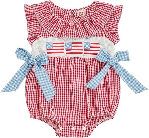 ZyHwShine Baby Girl 4th of July Outfit Fourth of July Romper Onesie American Flag Smocked Bodysuit Independence Day Clothes in Saudi Arabia