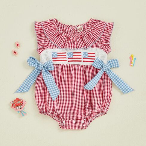 ZyHwShine Baby Girl 4th of July Outfit Fourth of July Romper Onesie American Flag Smocked Bodysuit Independence Day Clothes in Saudi Arabia