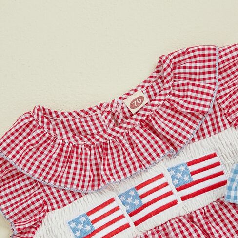 ZyHwShine Baby Girl 4th of July Outfit Fourth of July Romper Onesie American Flag Smocked Bodysuit Independence Day Clothes in Saudi Arabia