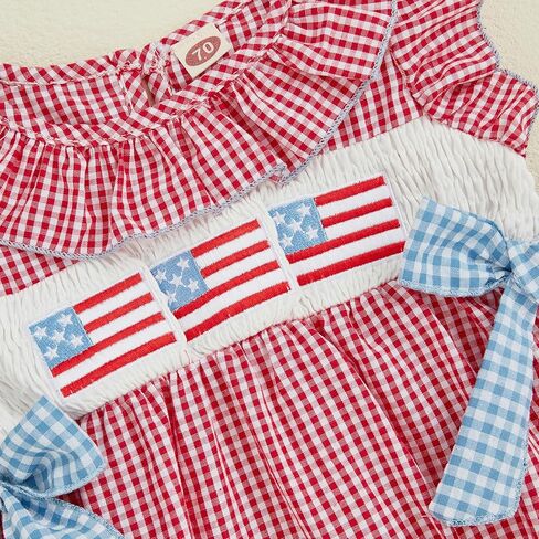 ZyHwShine Baby Girl 4th of July Outfit Fourth of July Romper Onesie American Flag Smocked Bodysuit Independence Day Clothes in Saudi Arabia