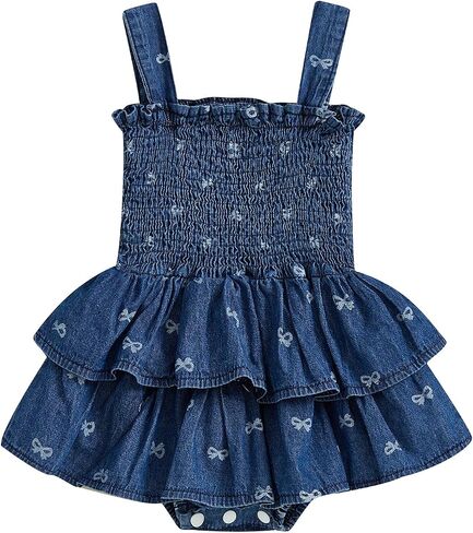 Baby Girls Summer Denim Romper Dress Clothes Newborn Ruffle Hem Sunsuit One Piece Jumpsuits Outfits in Saudi Arabia