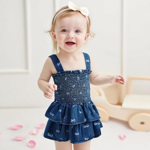 Baby Girls Summer Denim Romper Dress Clothes Newborn Ruffle Hem Sunsuit One Piece Jumpsuits Outfits in Saudi Arabia