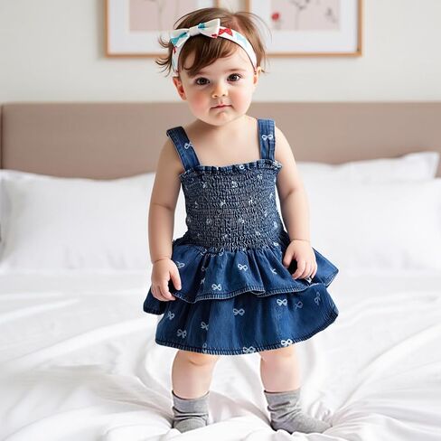 Baby Girls Summer Denim Romper Dress Clothes Newborn Ruffle Hem Sunsuit One Piece Jumpsuits Outfits in Saudi Arabia