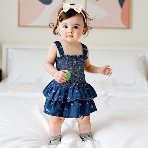 Baby Girls Summer Denim Romper Dress Clothes Newborn Ruffle Hem Sunsuit One Piece Jumpsuits Outfits in Saudi Arabia