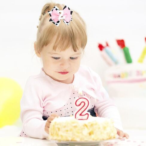 Birthday Hair Clips for Baby Girls - 2Pc Cow Print Bow with White Number Hair Clips for 2nd Birthday Baby Bow Party Decorations for Girls Toddlers Hair Accessories (Cow Print -2 Years) in Saudi Arabia