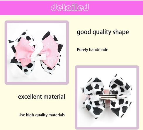 Birthday Hair Clips for Baby Girls - 2Pc Cow Print Bow with White Number Hair Clips for 2nd Birthday Baby Bow Party Decorations for Girls Toddlers Hair Accessories (Cow Print -2 Years) in Saudi Arabia