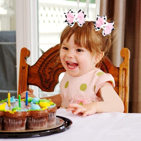 Birthday Hair Clips for Baby Girls - 2Pc Cow Print Bow with White Number Hair Clips for 2nd Birthday Baby Bow Party Decorations for Girls Toddlers Hair Accessories (Cow Print -2 Years) in Saudi Arabia