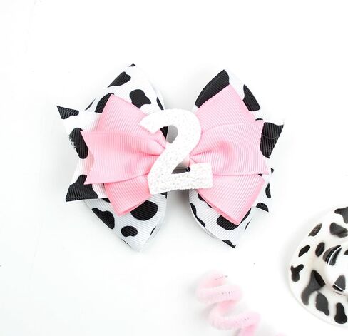 Birthday Hair Clips for Baby Girls - 2Pc Cow Print Bow with White Number Hair Clips for 2nd Birthday Baby Bow Party Decorations for Girls Toddlers Hair Accessories (Cow Print -2 Years) in Saudi Arabia