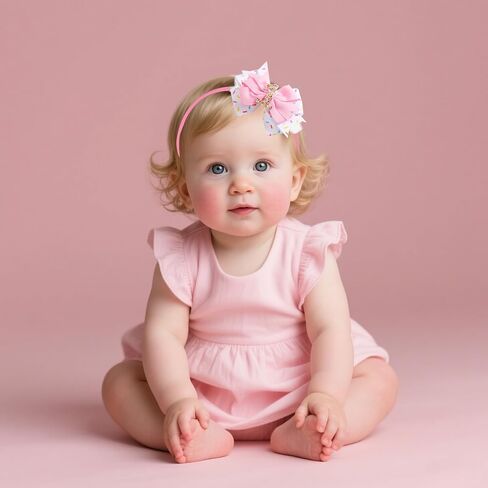 2 Pack 4th Birthday Hair Bow for Girls, Pink Hair Clips Hair Accessories for Girls 1 2 3 4 5 6 Years Birthday Confetti Ice Cream Party Supplies Decorations in Kuwait