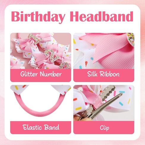 2 Pack 4th Birthday Hair Bow for Girls, Pink Hair Clips Hair Accessories for Girls 1 2 3 4 5 6 Years Birthday Confetti Ice Cream Party Supplies Decorations in Kuwait