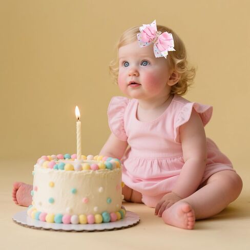 2 Pack 4th Birthday Hair Bow for Girls, Pink Hair Clips Hair Accessories for Girls 1 2 3 4 5 6 Years Birthday Confetti Ice Cream Party Supplies Decorations in Kuwait